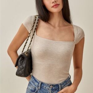 Reformation Tan Bardot Top ribbed XS